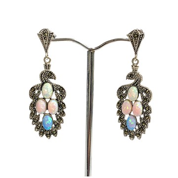 新藝術風格孔雀 Gilson 蛋白石吊墜和耳環 925 純銀