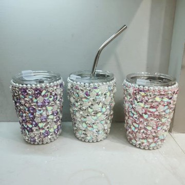 夏款女神500毫升吸管杯350毫升直飲水杯新款不銹鋼鑲鉆保溫抖音同