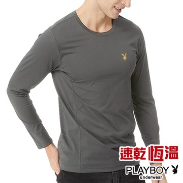 PLAYBOY Sorona恆溫排汗速乾保暖圓領長袖-單件(灰)