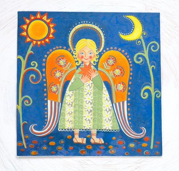 天使原創丙烯畫聖誕畫手繪30x30cm