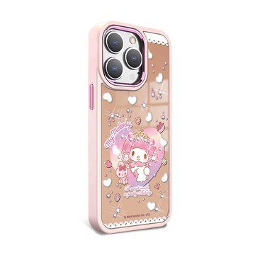 三麗鷗 iPhone 15 14系列軍規防摔合金框鏡面手機殼-美樂蒂魔法使