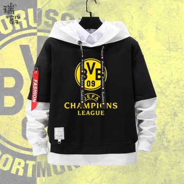 多特蒙德隊德甲大黃蜂足球迷服假兩件連帽衛衣男女兒童裝學生外套