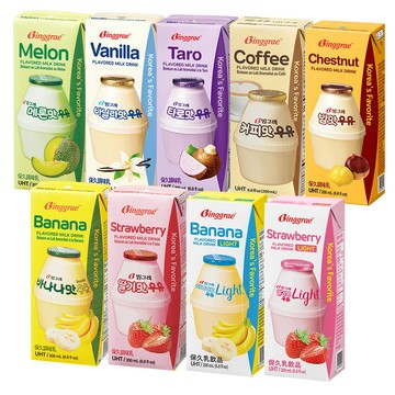 韓味不二 Binggrae韓國人氣牛奶200ml*24入/箱(香蕉/草莓/哈密瓜/香草/咖啡/栗子/風味牛奶light)