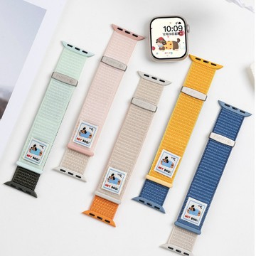 適用applewatch11錶帶蘋果S11手錶iwatch10雙節拼色尼龍S9新款腕帶10運動S8 透氣SE3小狗布貼