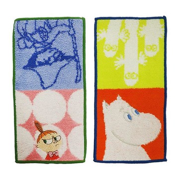 日本 丸真 - 純棉上學隨身手帕(2入組)-超人氣moomin-方塊顏色 (10×20cm)