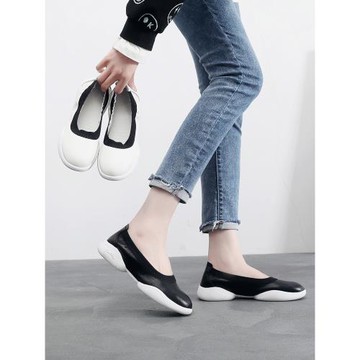 真皮瓢鞋女2023春夏新款軟底舒適豆豆鞋平底防滑淺口孕婦媽媽單鞋