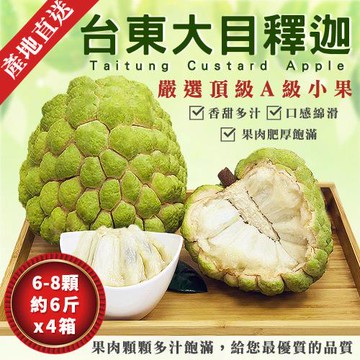 【金好迦】嚴選台東大目釋迦x4箱 (A級小果6~8顆/6斤) 台東綠寶石 產地直送