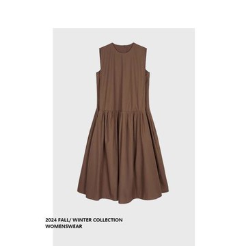 品牌特價法式復古氣質輕奢簡約穿搭高級感無袖圓領A型連衣裙夏季