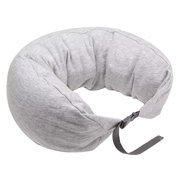 ANTIAN 日式無印風帶帽U型頸枕 多功能辦公室遮光午睡枕  66 x 16.5cm  淺灰色
