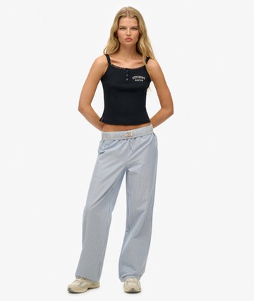 Superdry Women's Organic Cotton Stripe Elasticated Trousers Blue Size: 10