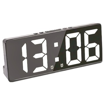 小麥購物 LED聲控數字時鐘  鏡面調光  雙鬧鐘  帶USB線  黑色