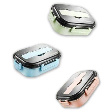 北歐風 304 可微波 四格不鏽鋼飯盒  (3入組)顏色隨機