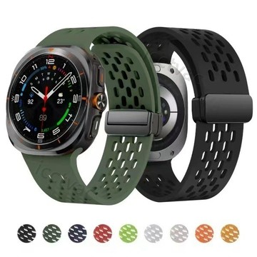【免運】三星Galaxy Watch7 Ultra 47mm磁吸扣表帶硅膠洞洞款透氣腕帶 三星洞洞錶帶