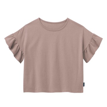 日本千趣會 - 飄逸荷葉邊圓領短袖上衣-淺棕