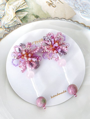 粉紅夢幻花花耳環