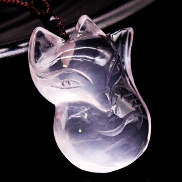 如鴻天然水晶吊墜原石頭冰粉晶狐貍項鏈男女情侶飾品禮物桃花掛件