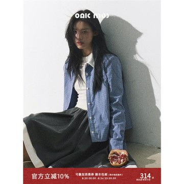OAKMOO/ "教室的那一間"學院風假兩件疊搭長袖襯衫女秋季刺繡襯衣