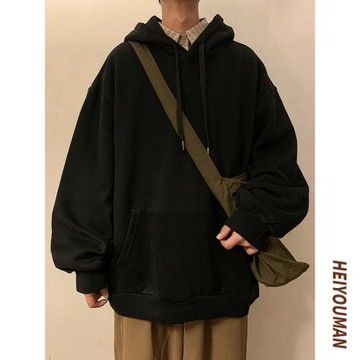 美式重磅cityboy衛衣男春秋冬款黑色加絨連帽衫日系oversize外套