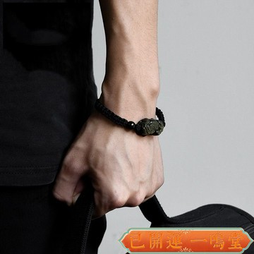 龍山寺過爐開光🙏一鳴堂🙏送招財符 貔貅手鍊 招財手鍊 天然黑曜石貔貅手鏈男士轉運珠水晶編織手繩配飾潮情侶款男生禮物