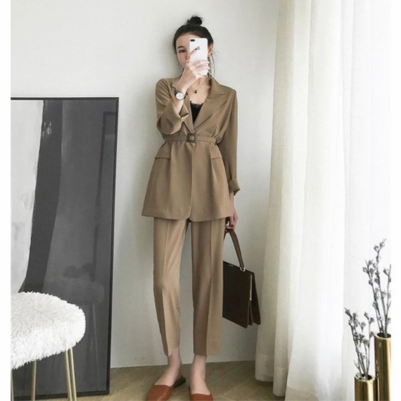 スーツ セットアップ レディース ジャケット パンツ ビジネス オフィスカジュアル パンツスーツ ベルト付き 通販 Lineポイント最大0 5 Get Lineショッピング