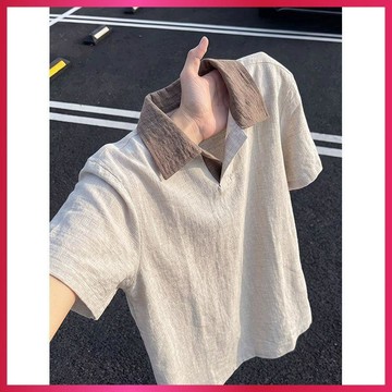 『ATC』老錢風polo衫短袖男 2026新款 夏日撞色拼接正肩t恤 三色可選 寬鬆涼感透氣半袖上衣