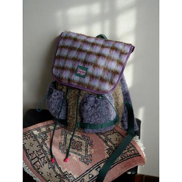 housedesign原創小眾秋冬復古格子毛絨背包學生大容量書包雙肩包