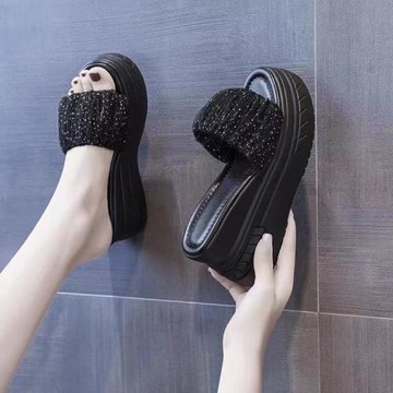 坡跟增高拖鞋女外穿2023新款厚底松糕網紗夏季時尚爆款涼拖高跟鞋