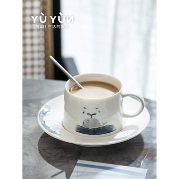 昱韻萌鯨咖啡杯高檔精致下午茶杯子陶瓷杯女高顏值拿鐵杯杯碟套裝