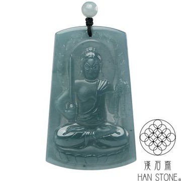 【漢石齋】天然翡翠A貨 不動明王玉珮吊墜 冰糯種藍水(45*71*6mm)