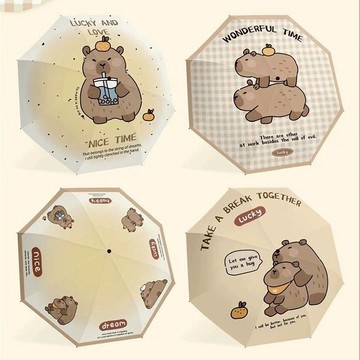 雨傘 新款卡皮巴拉卡通雨傘 可愛防曬遮陽三折傘 黑膠晴雨兩用傘 洋傘 摺疊傘