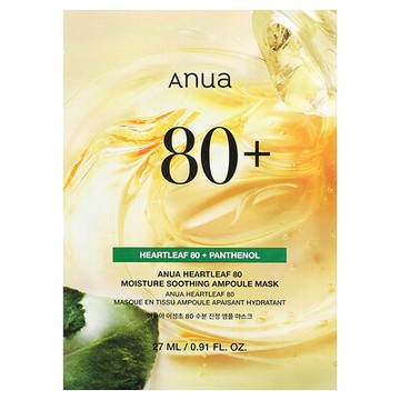 Anua, 魚腥草 80 保濕舒緩安瓶美容面膜，0.91 液量盎司（27 毫升）