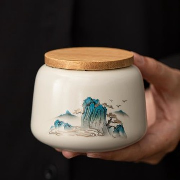 汝窯茶葉罐柿柿如意陶瓷小號密封罐普洱紅綠茶存茶空包裝盒子便攜