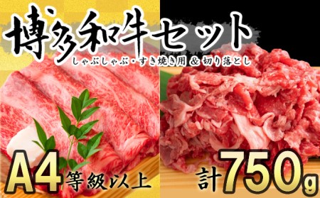 数量限定 博多 和牛 A4～A5 しゃぶしゃぶ すき焼き 750g セット（スライス 250g・切り落とし 500g）配送不可：離島