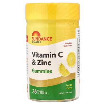Sundance Vitamins, 維生素 C 和鋅軟糖，天然檸檬味，36 粒全素軟糖