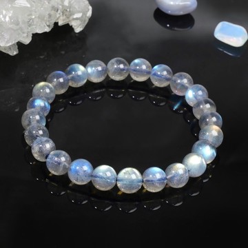 #648一圖一物/7.5mm藍彩光拉長石水晶手鏈 清透灰月光石 靈魂伴侶