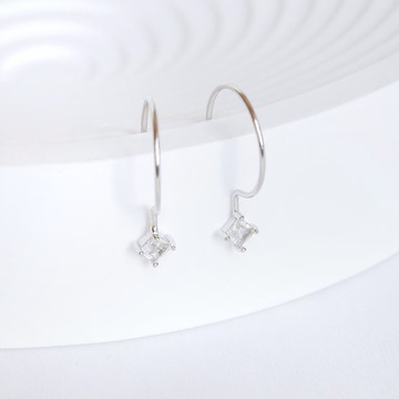 白水晶925純銀方塊設計耳勾式耳環