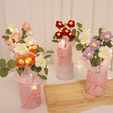 泡芙桶七夕情人節禮物 假花束 毛線花手工編織針織花 生日教師節禮品