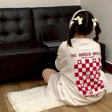 hiphop愛心棋盤格衛衣女春秋寬松bf慵懶風oversize薄款外套潮