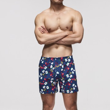 DADADO-財氣通貫 M-3L印花四角男內褲(深藍) 天然絲光棉-吸濕排汗-GHQ408DB