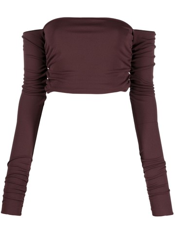 Erika Cavallini - off-shoulder gathered crop top - women - Polyamide - 44 - Brown