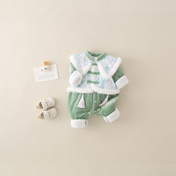 新生嬰兒連體哈衣爬服年服加絨加厚女寶寶中國風年服外出抱抱衣鑫弘-萌寶童裝可開發票