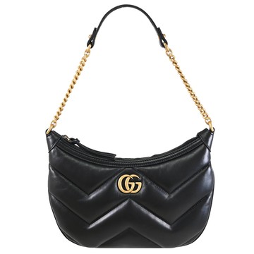 GUCCI 777263 GG Marmont 絎縫皮革彎月單肩鏈包.黑