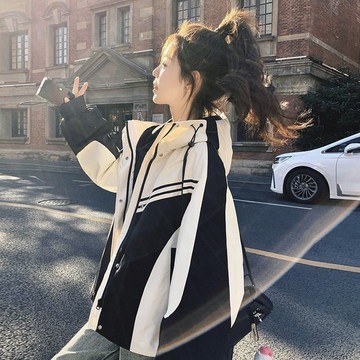 愛依依 衝鋒衣 連帽外套 風衣外套 撞色外套 S-XL新款韓系寬鬆休閒連帽工裝上衣-11151.