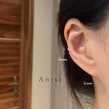 An:Sr「純銀 鑽石💎圈圈耳釘」睡覺不用摘 養耳 999足銀 耳釘 耳飾 飾品