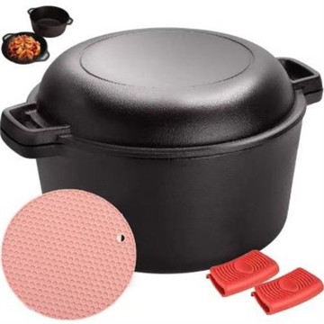 鑄鐵鍋26cm兩用雙用煎鍋烘焙面包燉鍋加厚無涂層湯鍋大鍋荷蘭鍋