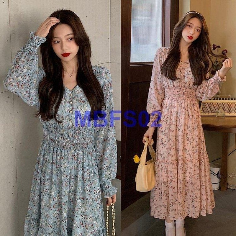 ワンピース レディース 長袖 花柄ワンピース シフォンワンピース ロング丈ワンピース 通勤 オフィス カジュアル ゆったり 2色 通販 Lineポイント最大get Lineショッピング