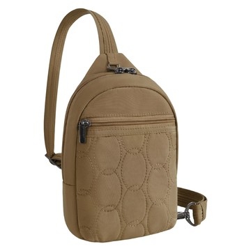 TRAVELON Runways 雙層防盜斜背胸包  拿鐵棕  15 x 6 x 20cm 背帶99cm