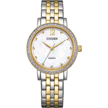 CITIZEN 星辰 晶鑽珍珠貝石英女錶-香檳金/31.2mm EL3104-54D