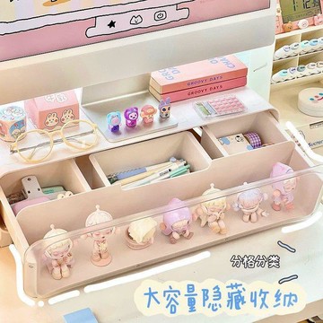 【台灣出貨】桌面電腦顯示器增高架抽屜式透明盲盒收納展示架辦公室工位置物架桌上置物架  收納架  桌面整理架 文具架