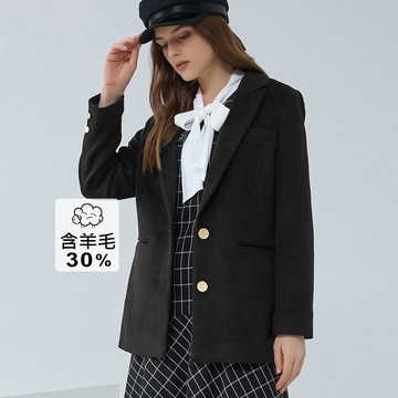 ILEY伊蕾 經典排釦羊毛呢西裝外套(黑色；M-XL)1234014526